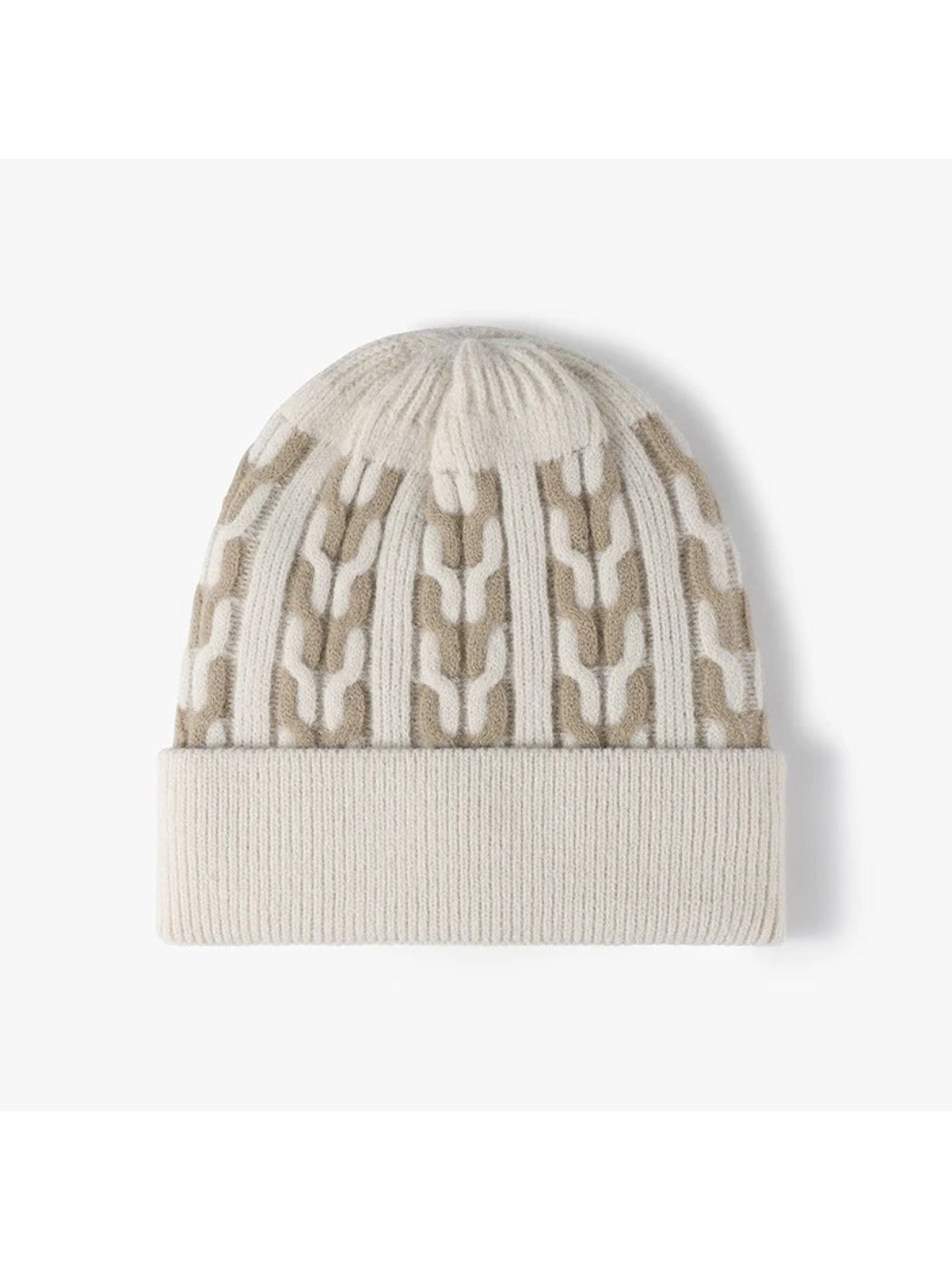 Haila - Contrast Chain-Pattern Fleece-Lined Beanie