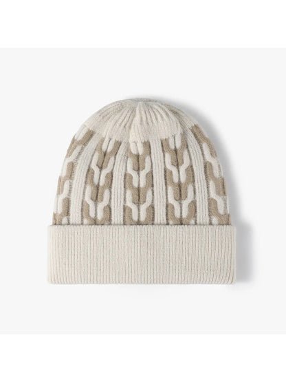 Haila - Contrast Chain-Pattern Fleece-Lined Beanie