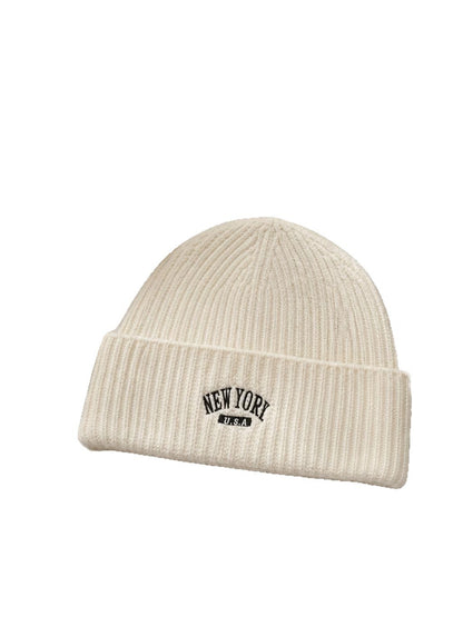 Haila New York Embroidered Ribbed Beanie