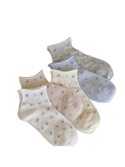 Rufia - Floral Pattern Roll Top Ankle Socks