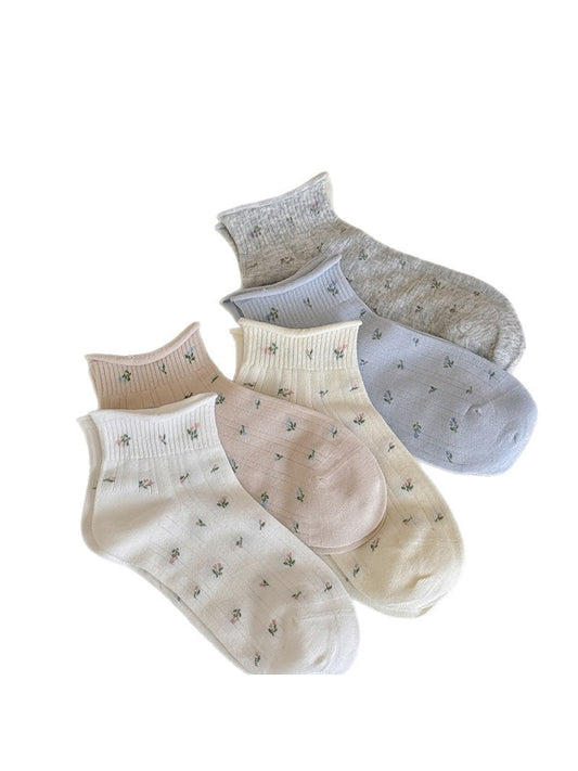 Rufia - Floral Pattern Roll Top Ankle Socks