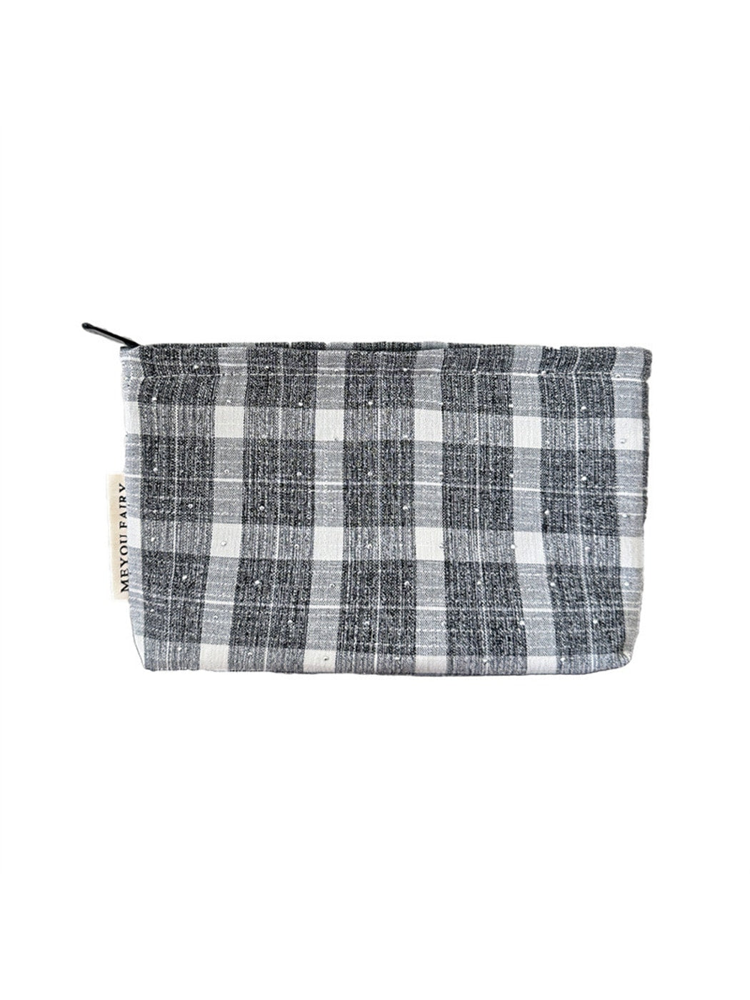 Cosbai - Gray White Checkered Zipper Makeup Bag