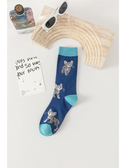 Rufia - Playful Cartoon Cat Pattern Socks