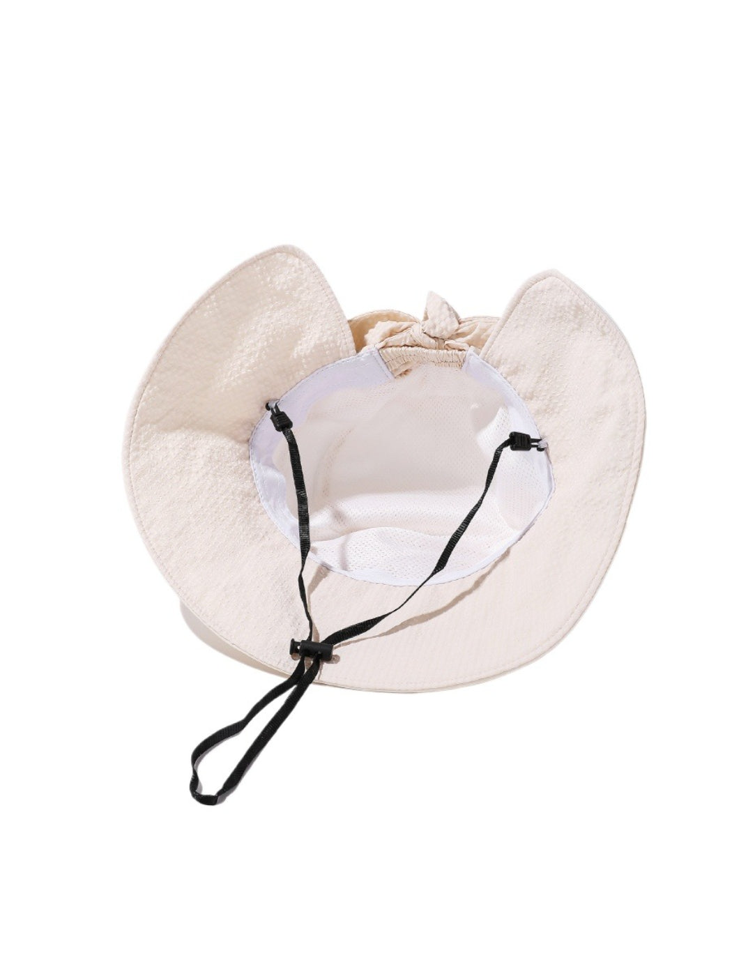 Back view of Haila summer hat highlighting tied strap and brim shape