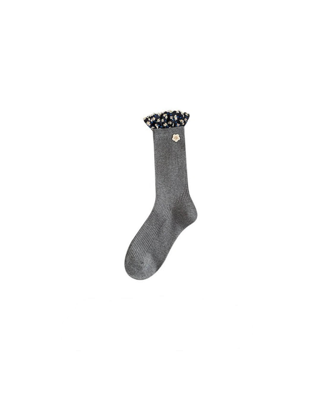 Rufia - Ruffled Floral Trim Crew Socks