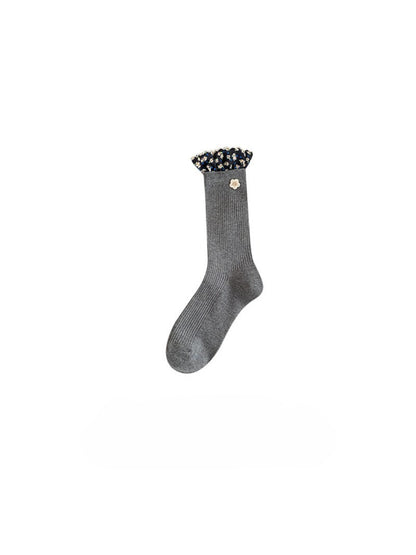 Rufia - Ruffled Floral Trim Crew Socks