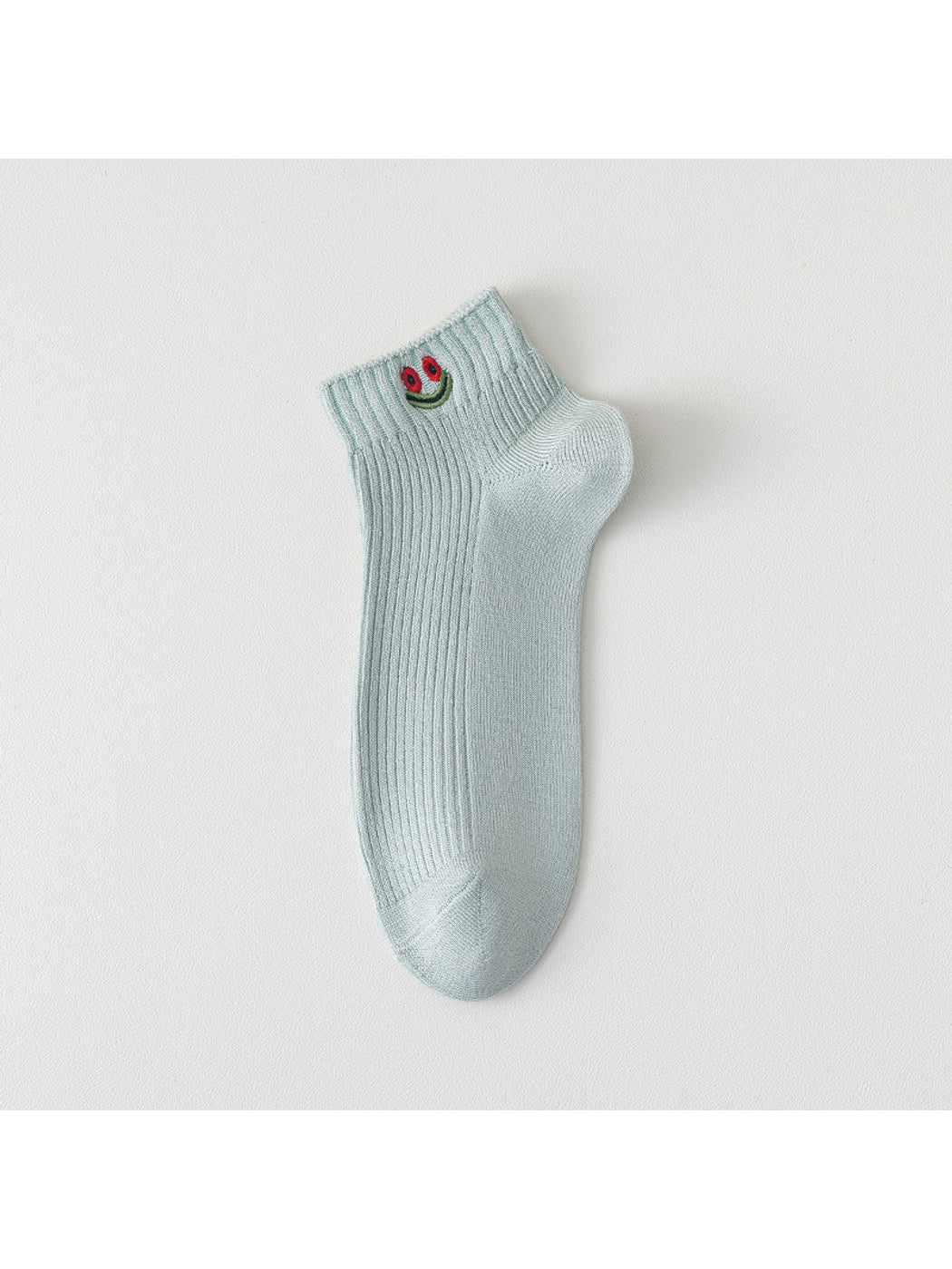 Rufia - Smiley Face Embroidered Ribbed Ankle Socks