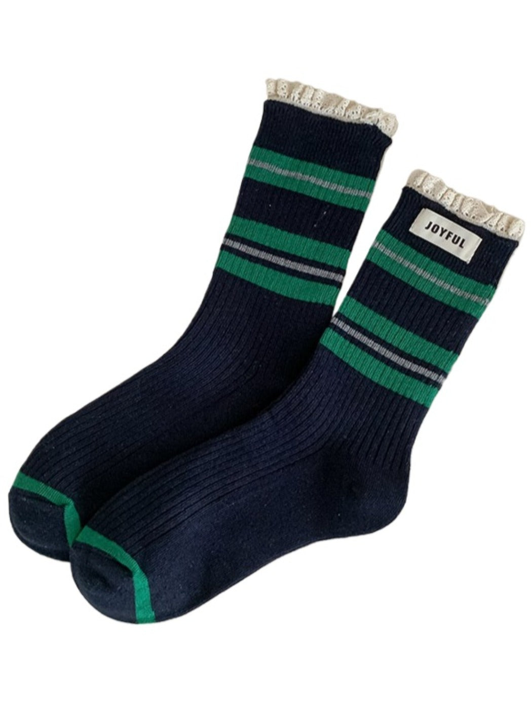 Rufia - Stripe Lace Trim Mid-Calf Capsule Socks