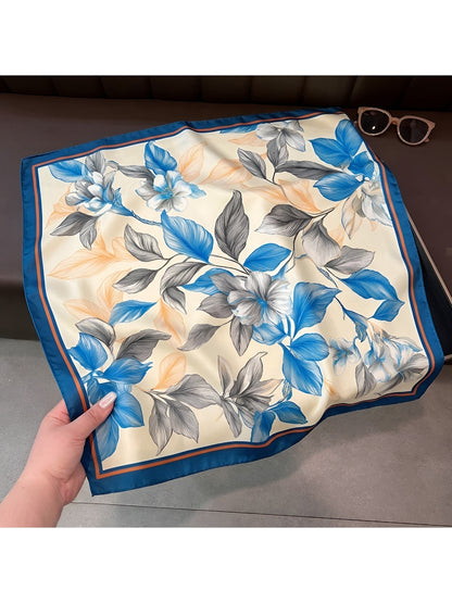 Scarvii - Floral Print Decorative Neck Square Scarf