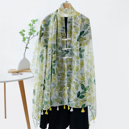 Scarvii - Boho Summer Shawl Scarf With Fringed & Button