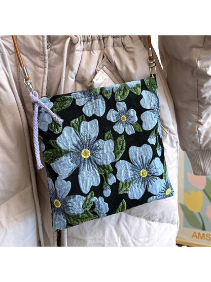 Cosbai - Floral Woven Crossbody Pouch