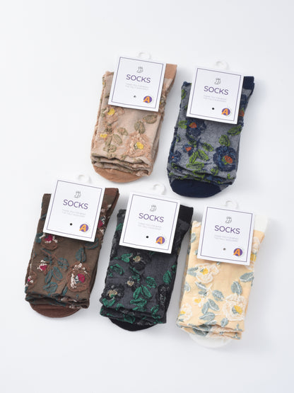Rufia - Classic Rose Embroidery Crew Socks