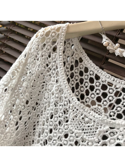 Crosa - Floral Hollow Out Long Sleeve Cover Up