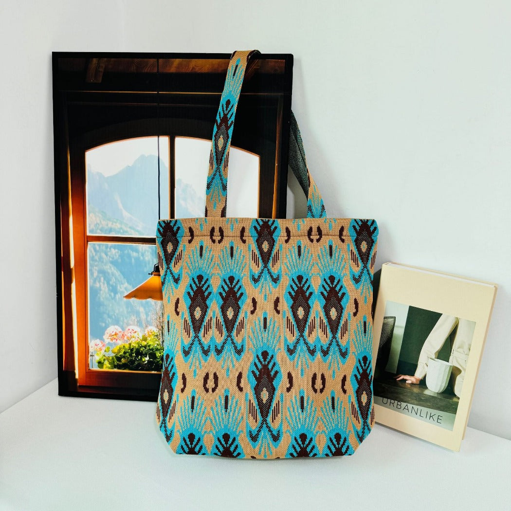 Cosbai - Atlas Print knit Shoulder Bag - Spacious & Vintage
