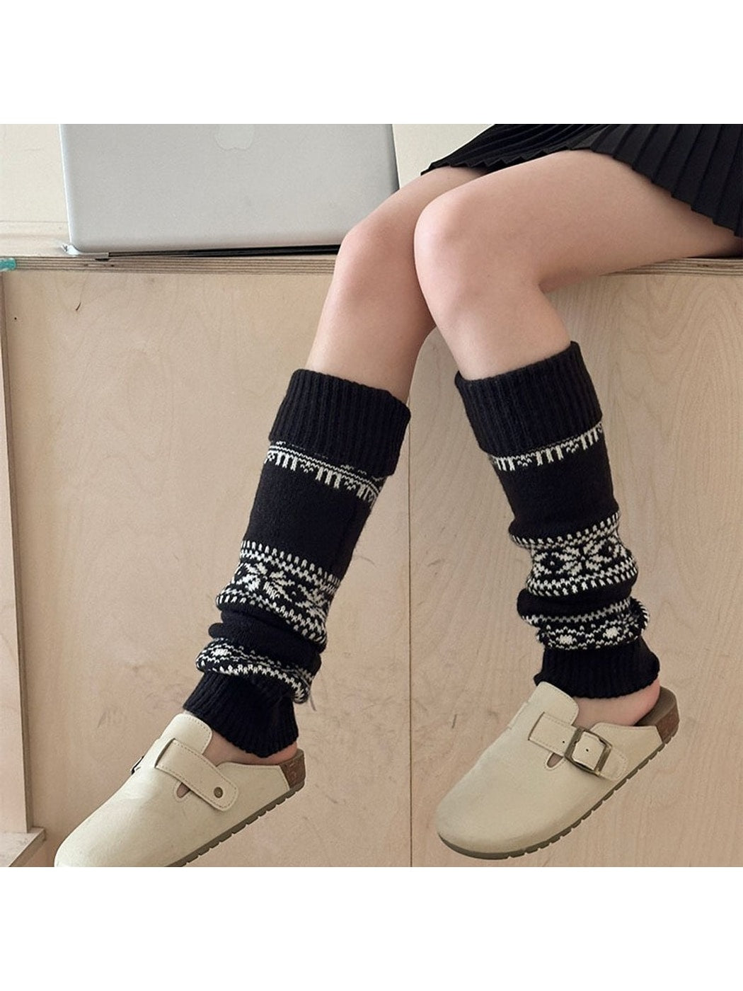 Cozyra - Retro Pattern Knit Leg Warmers