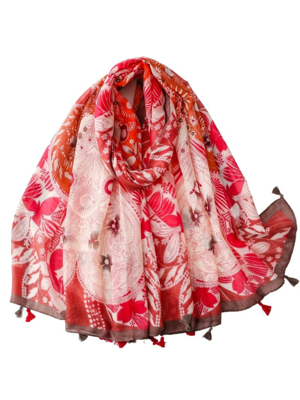 Scarvii warm floral border scarf folded showing detailed floral pattern on soft fabric