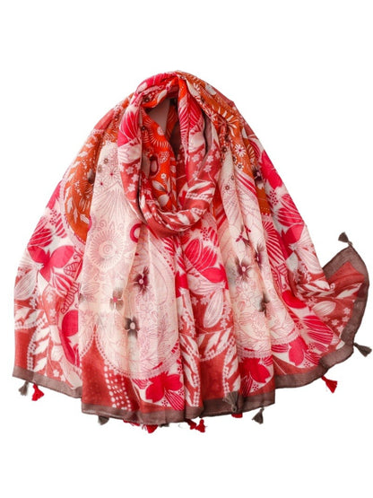 Scarvii warm floral border scarf folded showing detailed floral pattern on soft fabric
