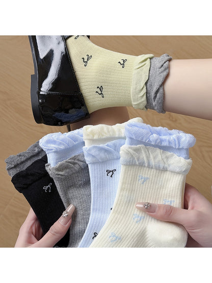 Rufia - Cute Double Cuff Contrast Detail Crew Socks