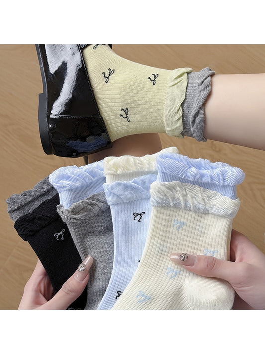 Rufia - Cute Double Cuff Contrast Detail Crew Socks