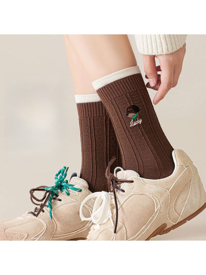 Rufia - Cute Animal Embroidery Crew Socks