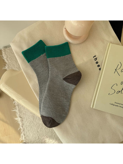 Rufia - Two Tone Ribbed Colorblock Crew Socks