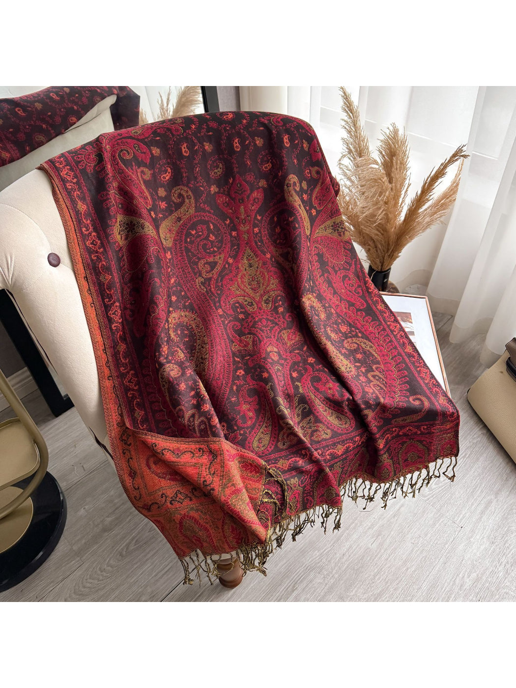 Scarvii - Elegant Paisley Border Wrap Scarf