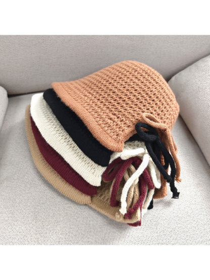Haila - Openwork Knit Tie Strap Bonnet