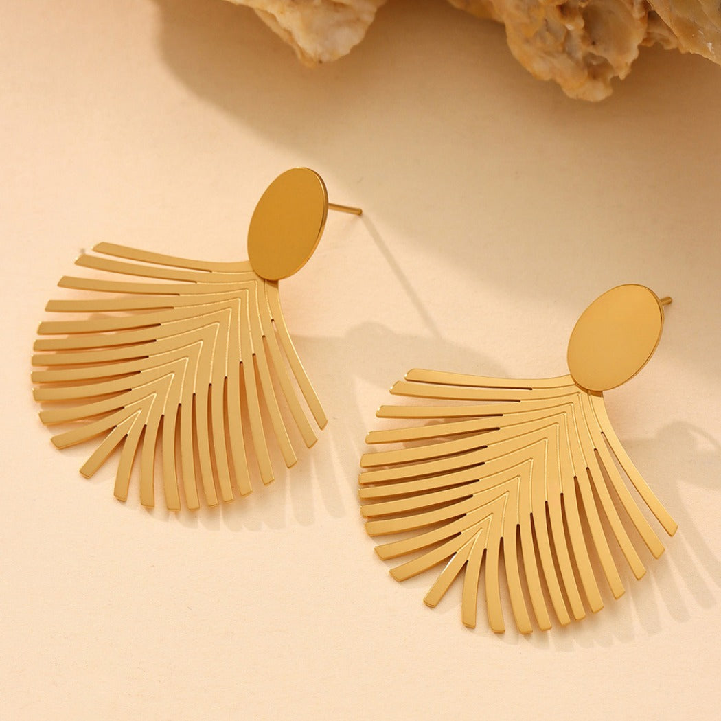 Earwish Golden Palm Leaf Earrings Shiny & Elegant additional product view