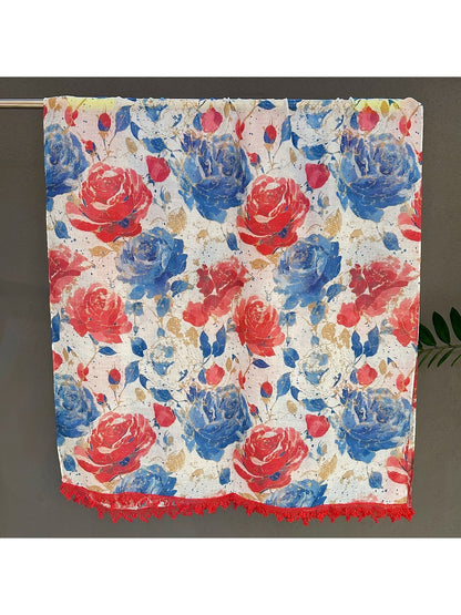 Scarvii - Two-Tone Rose Print Summer Wrap Scarf