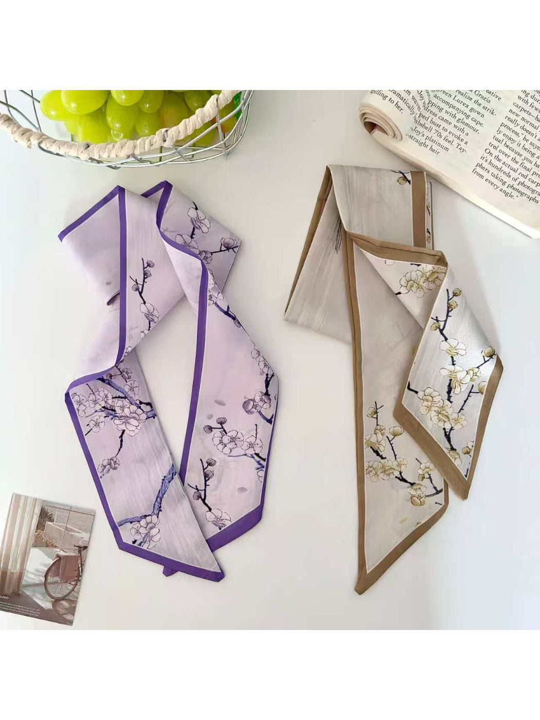Scarvii Plum Blossom Print Skinny Scarf