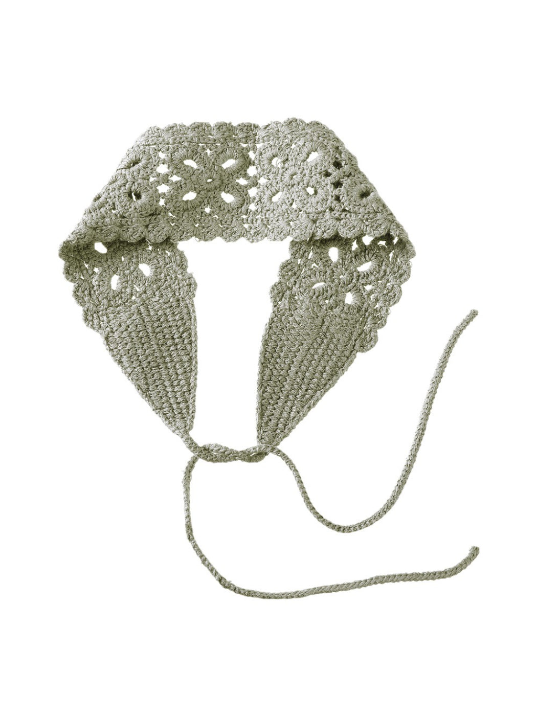 Top view of Scarvii crochet lace knit headband highlighting lace design