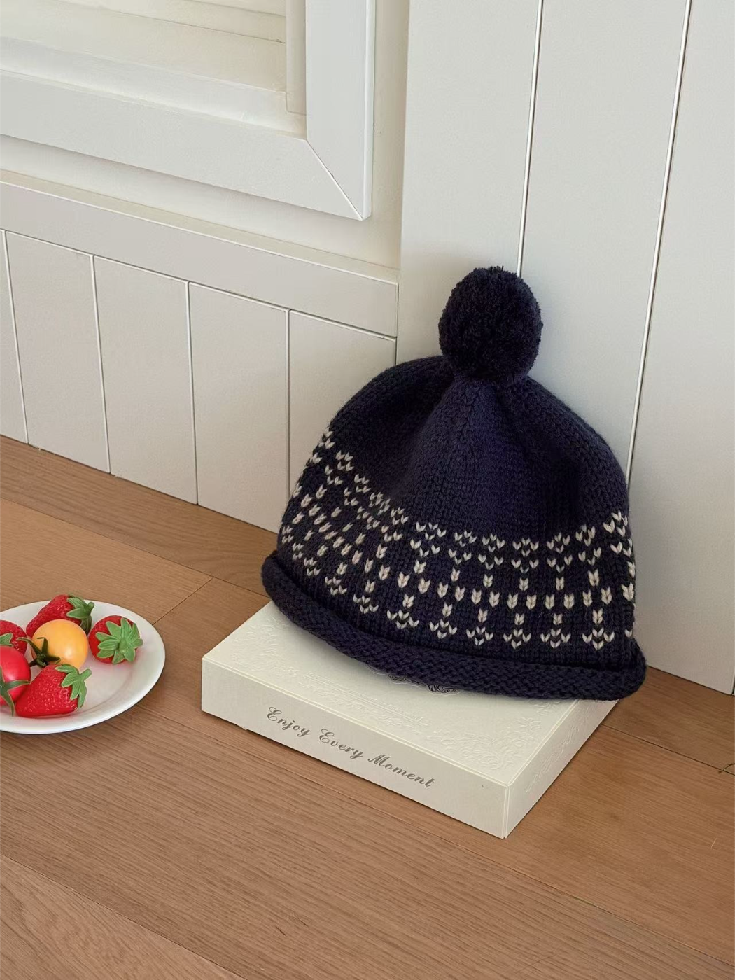 Haila - Fair Isle Rolled Brim Pom Pom Knit Beanie