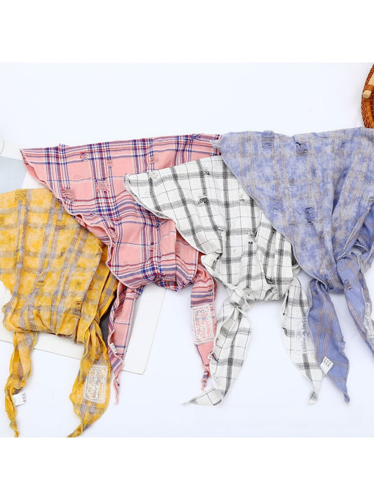 Scarvii - Pastel Plaid Print Triangle Bandana