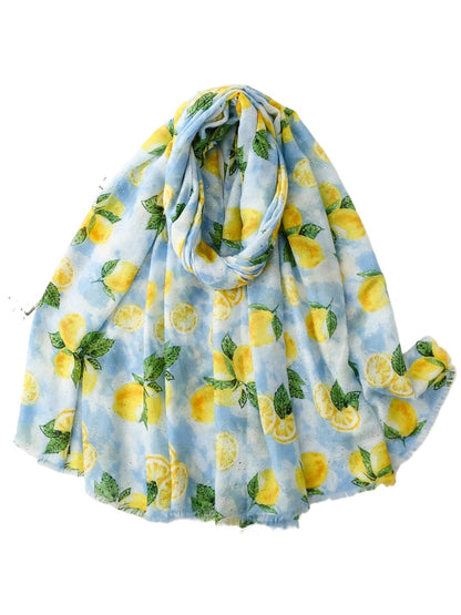 Scarvii - Lemon Foil Print Fringed Wrap Scarf