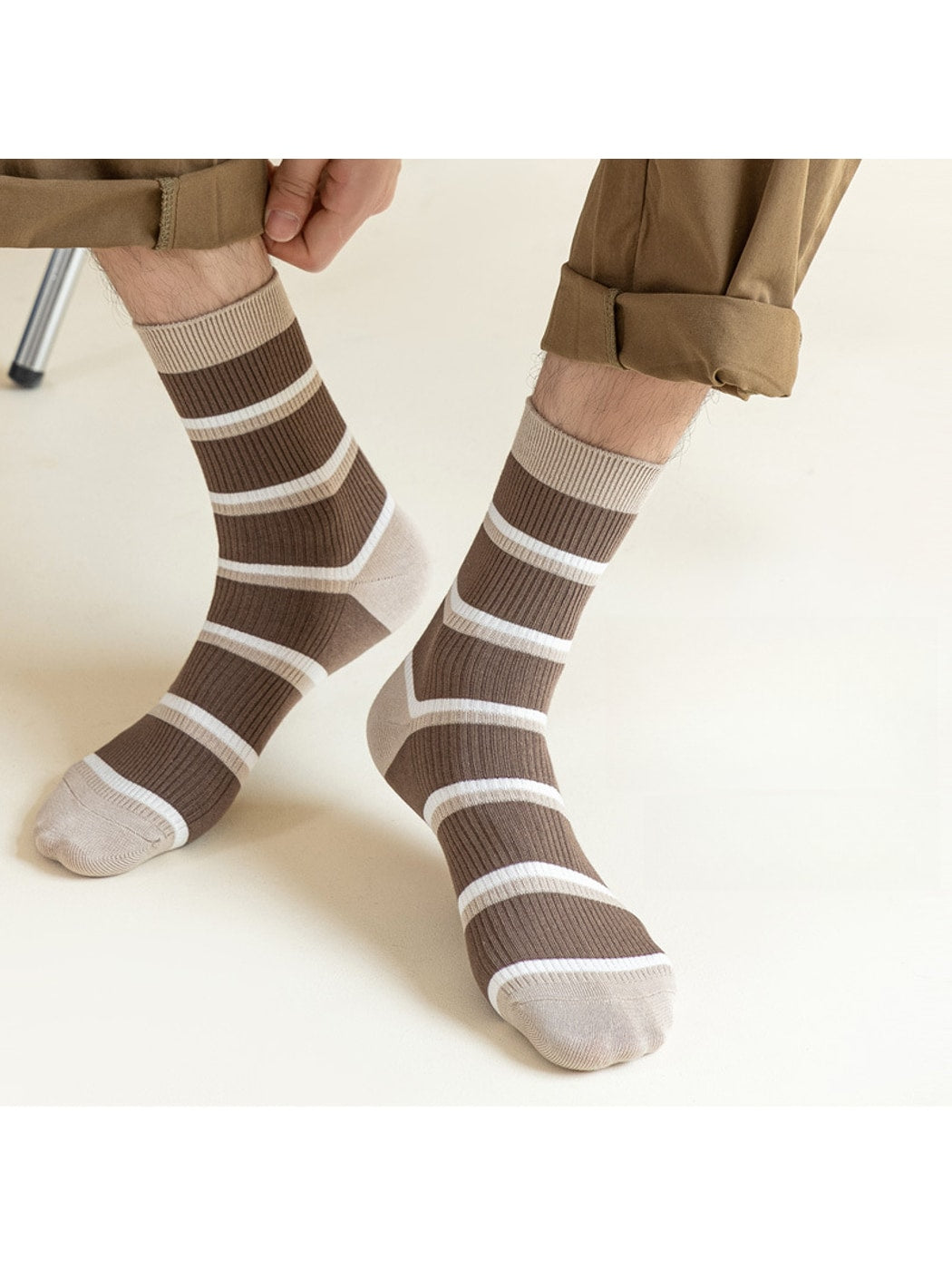 Rufia - Preppy Colorblock Striped Casual Crew Socks