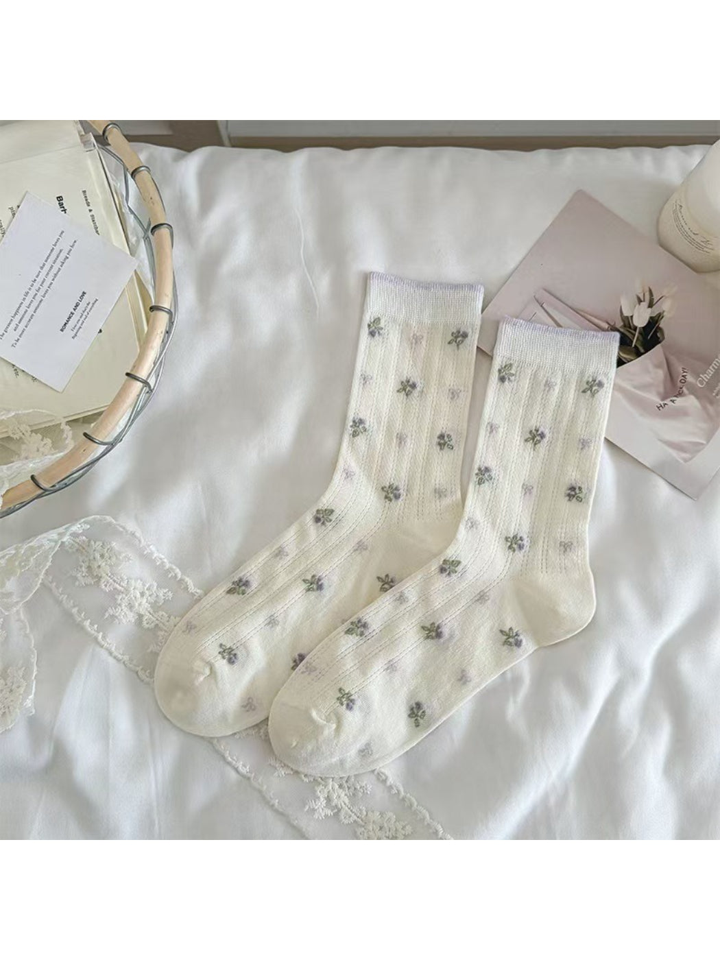 Rufia - Floral Detail Knit Crew Socks product image 5