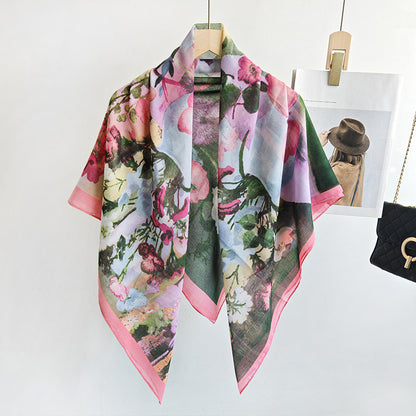 Scarvii - Watercolor Floral Stitched-Edge Square Scarf