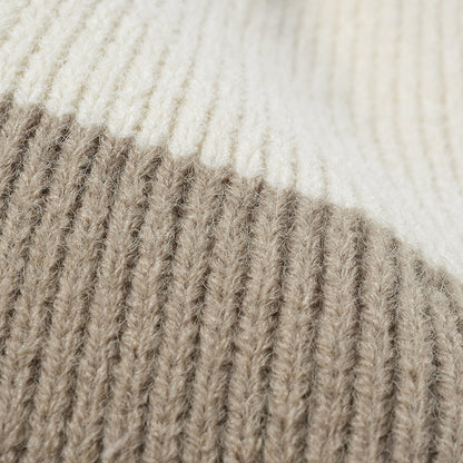 Pink colorblock fleece-lined pom-pom beanie product view