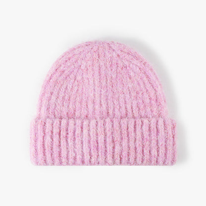 Pink heathered wool ribbed cuffed knit beanie product view