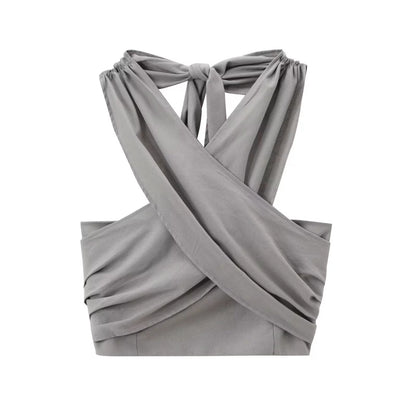 Vesty - Cross-Neck Two-Piece Set (Top + Pants)
