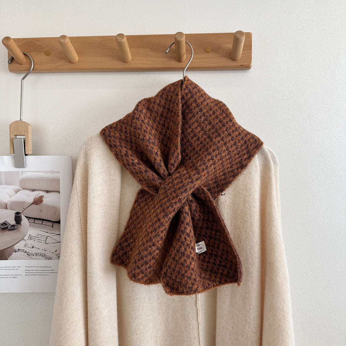 Product image for Scarvii - Fuzzy Textured Surface Narrow Scarf (Caramel)
