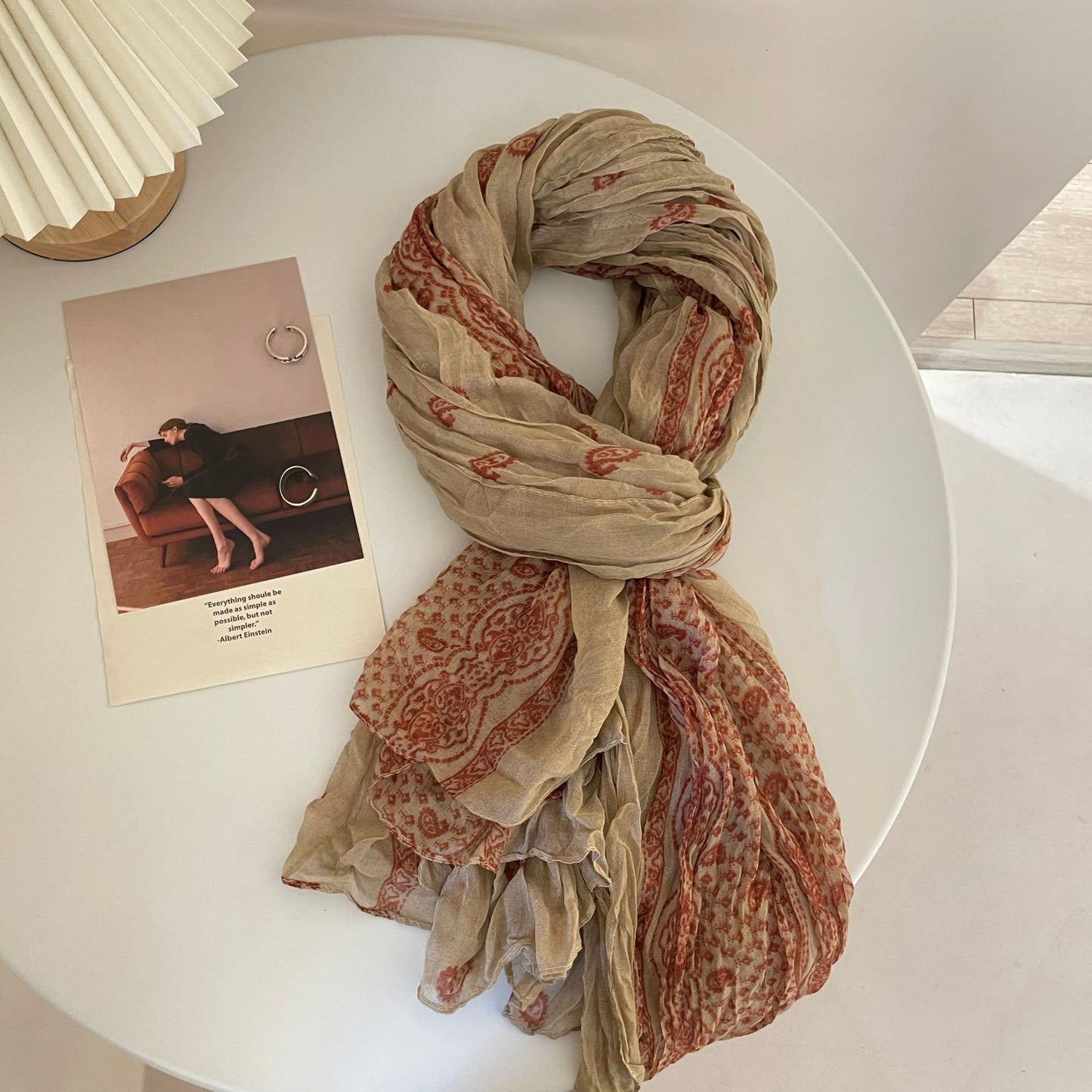 Scarvii - Cashew Flower Pattern Pleated Scarf