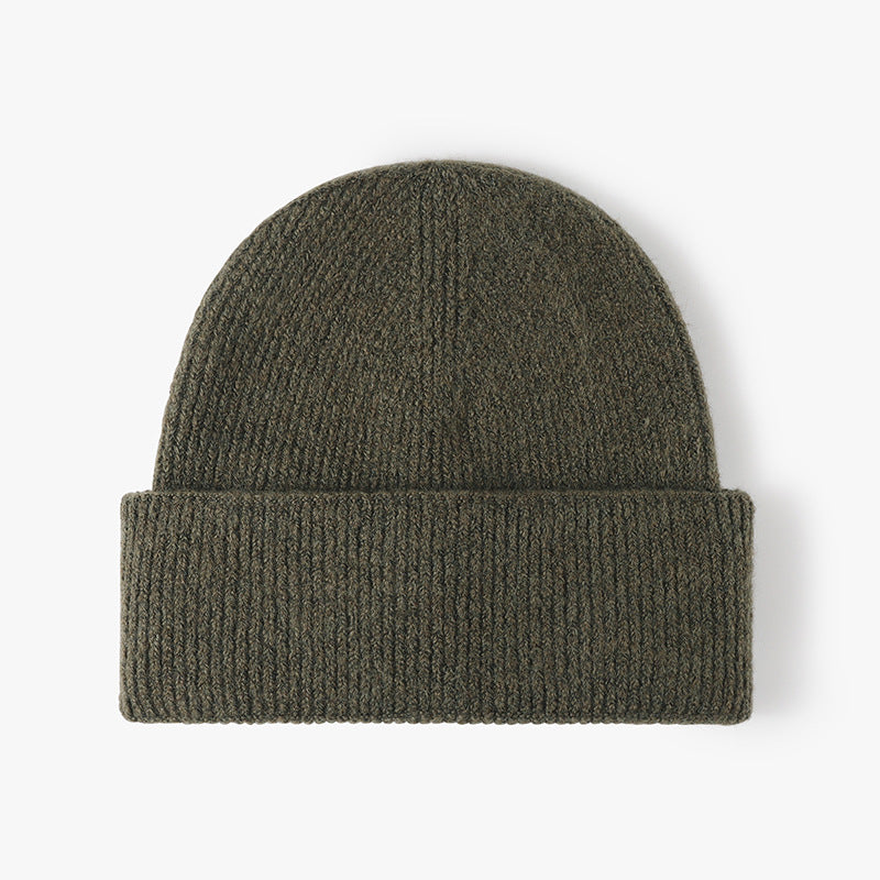 Dark Green wool knit double-cuff beanie product view