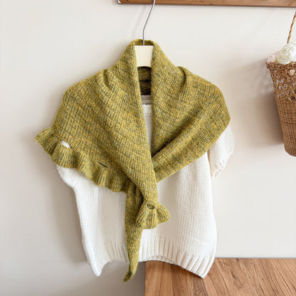 Product image for Scarvii - Fuzzy Knit Fringe Triangle Scarf (Mustard Yellow)