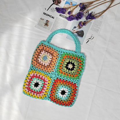 Bohemian Crocheted Color Block Tote Bag