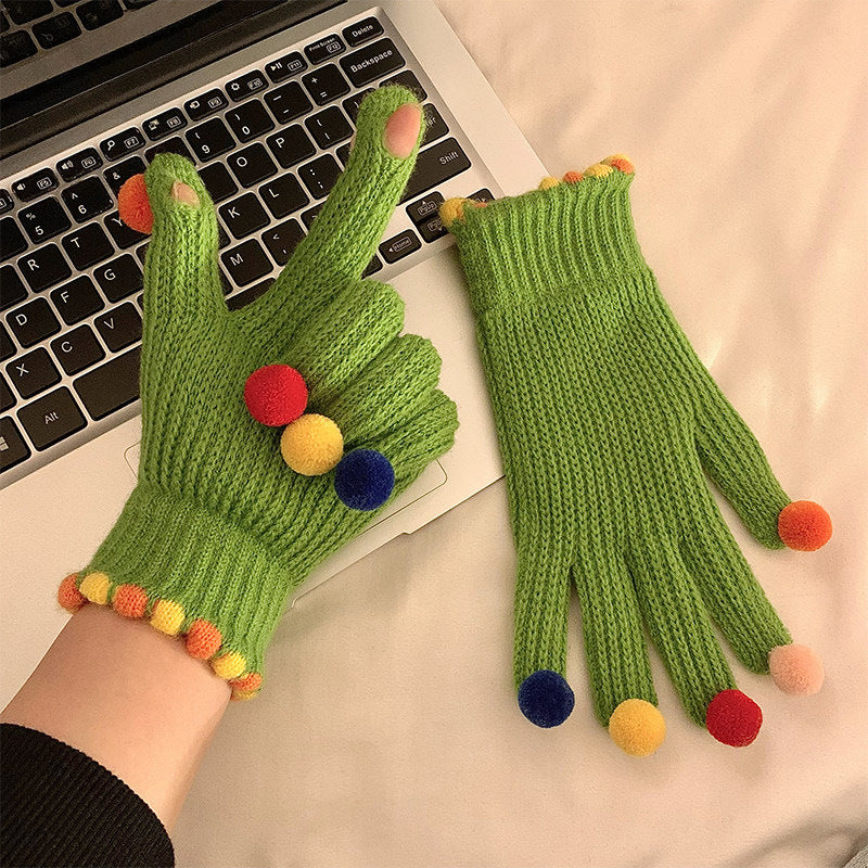 Gloving - Multicolor Pom-Pom Ribbed Gloves