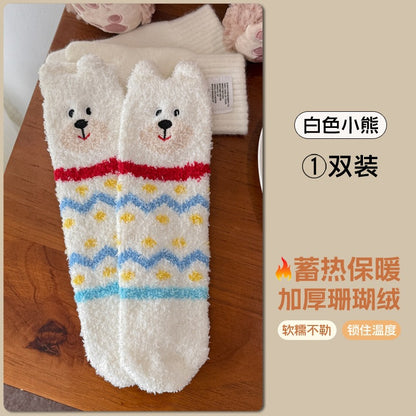 批发半边绒女秋冬保暖松口地板袜日系卡通毛绒月子睡眠袜小熊