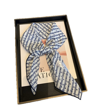 韩系条纹百搭装饰领巾休闲叠穿70方巾丝巾遮阳舒适潮流时尚领巾