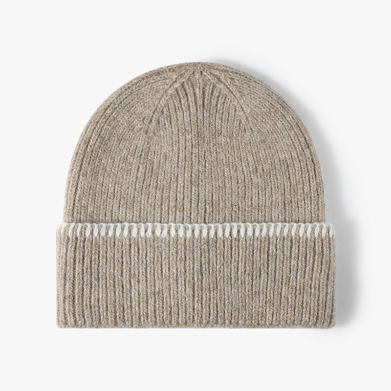 Khaki contrast-stitch cuffed knit beanie product view
