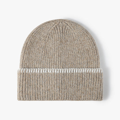 Khaki contrast-stitch cuffed knit beanie product view